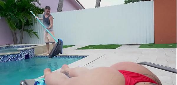  Busty milf pussyfucking pool guy after blowjob